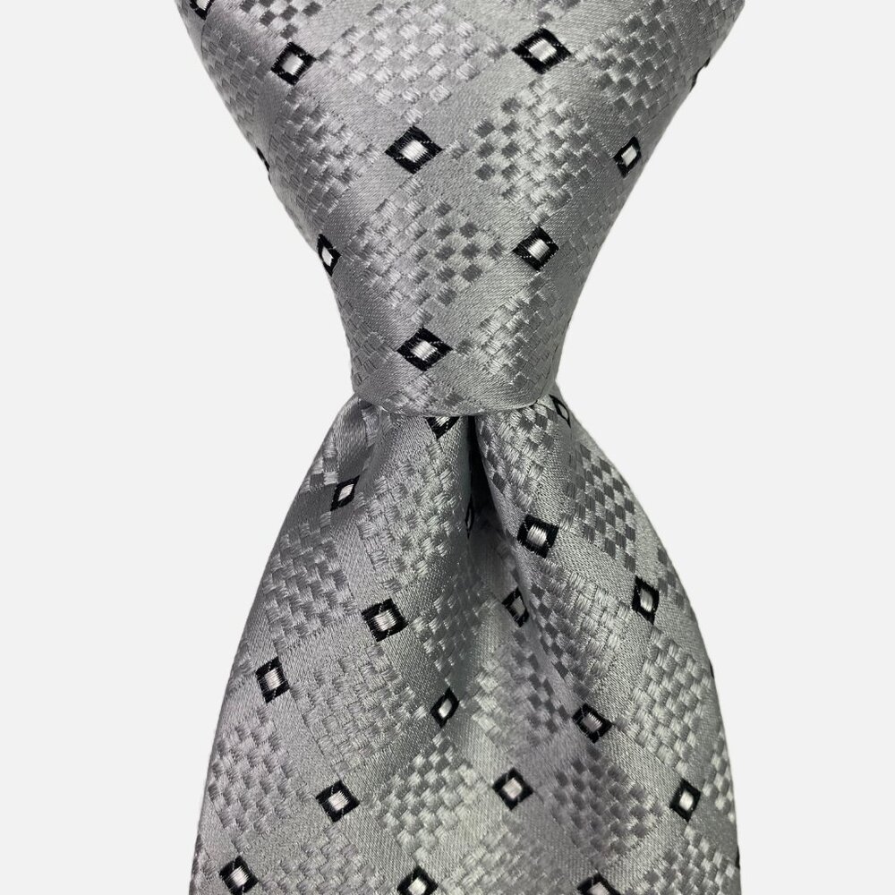 Donald J Trump Signature Collection Necktie Tie Silver Geometric Squares Diamond